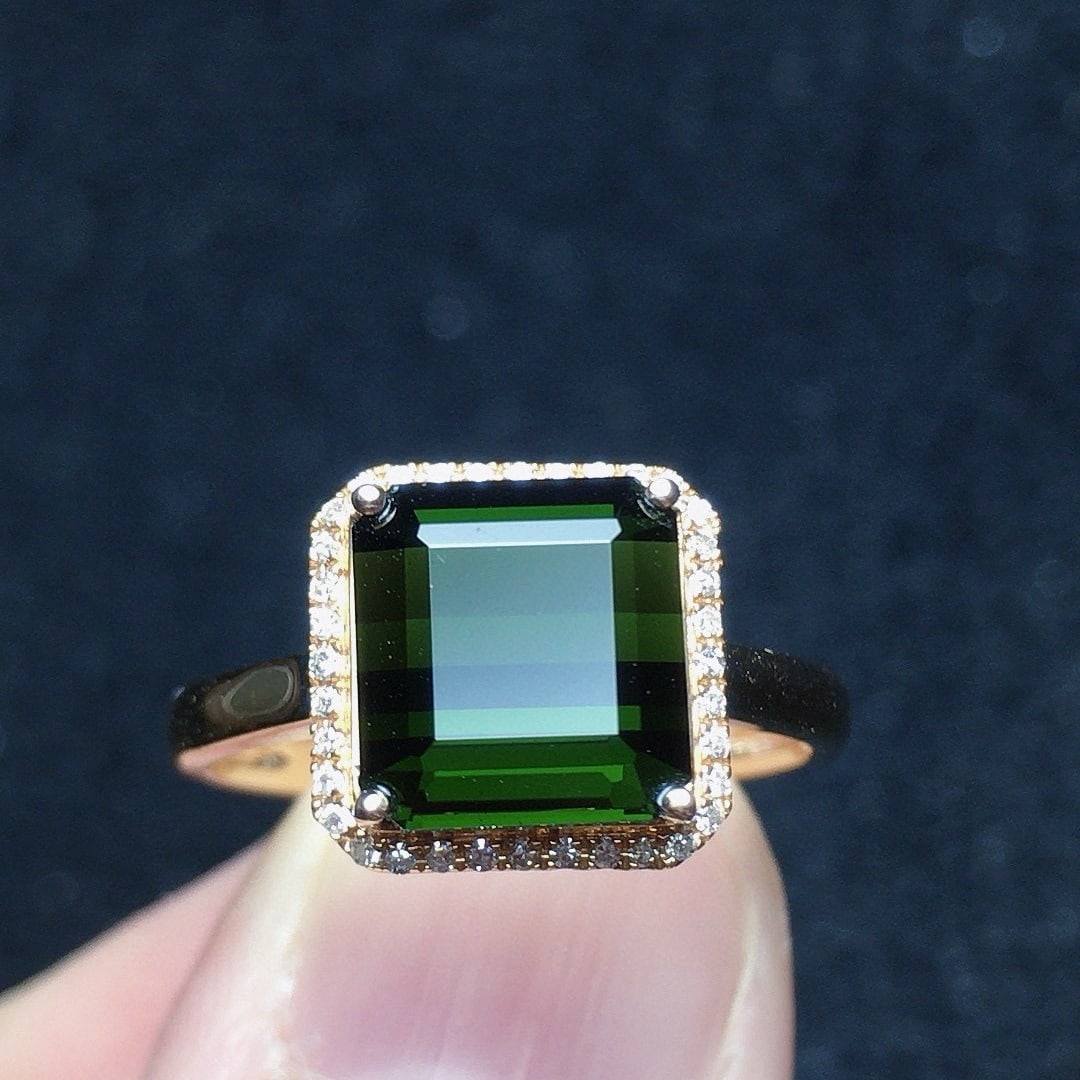 14k Gold 3.5 Ct Natural Tourmaline & Diamond Ring - 2
