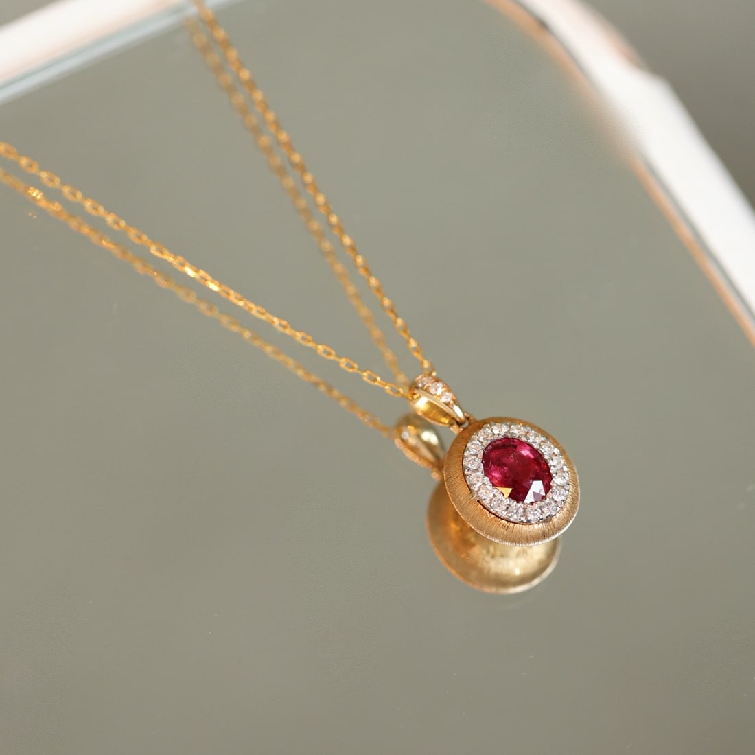 14k Gold 0.64 Ctw Natural Ruby & Diamond Pendant( Without Chain ) - 3