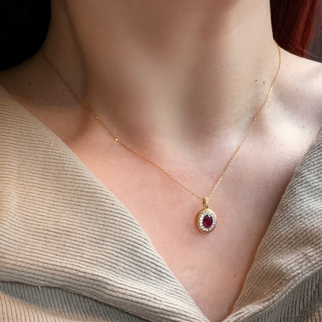 14k Gold 0.64 Ctw Natural Ruby & Diamond Pendant( Without Chain ) - 4