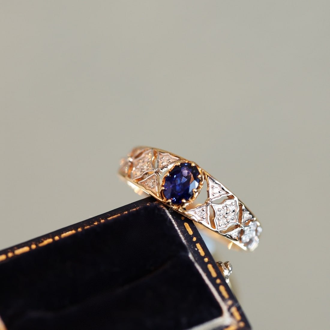 14k Gold 0.71 Ctw Natural Sapphire & Diamond Ring - 3