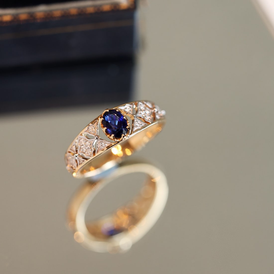 14k Gold 0.71 Ctw Natural Sapphire & Diamond Ring - 4