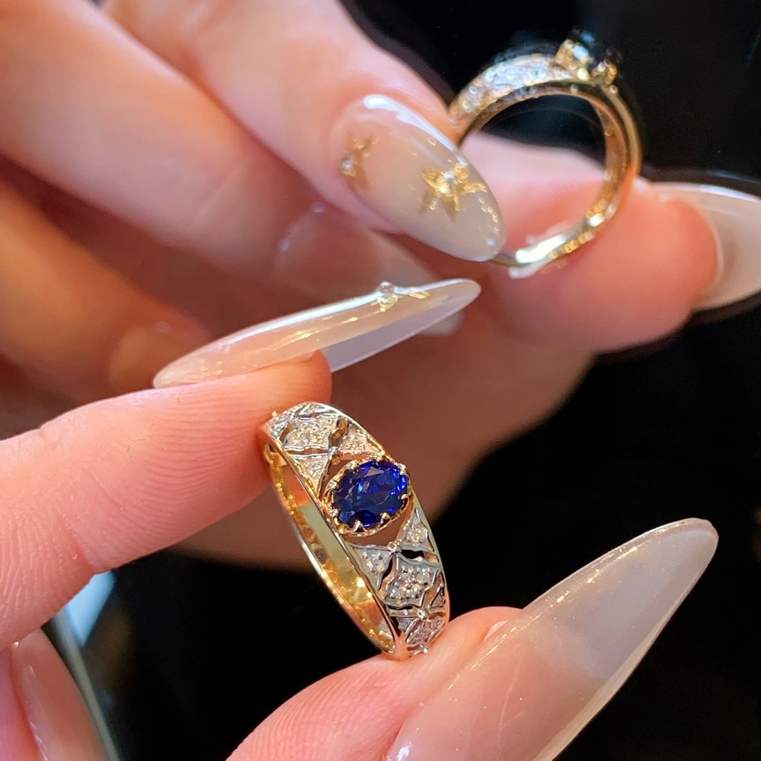 14k Gold 0.71 Ctw Natural Sapphire & Diamond Ring - 7
