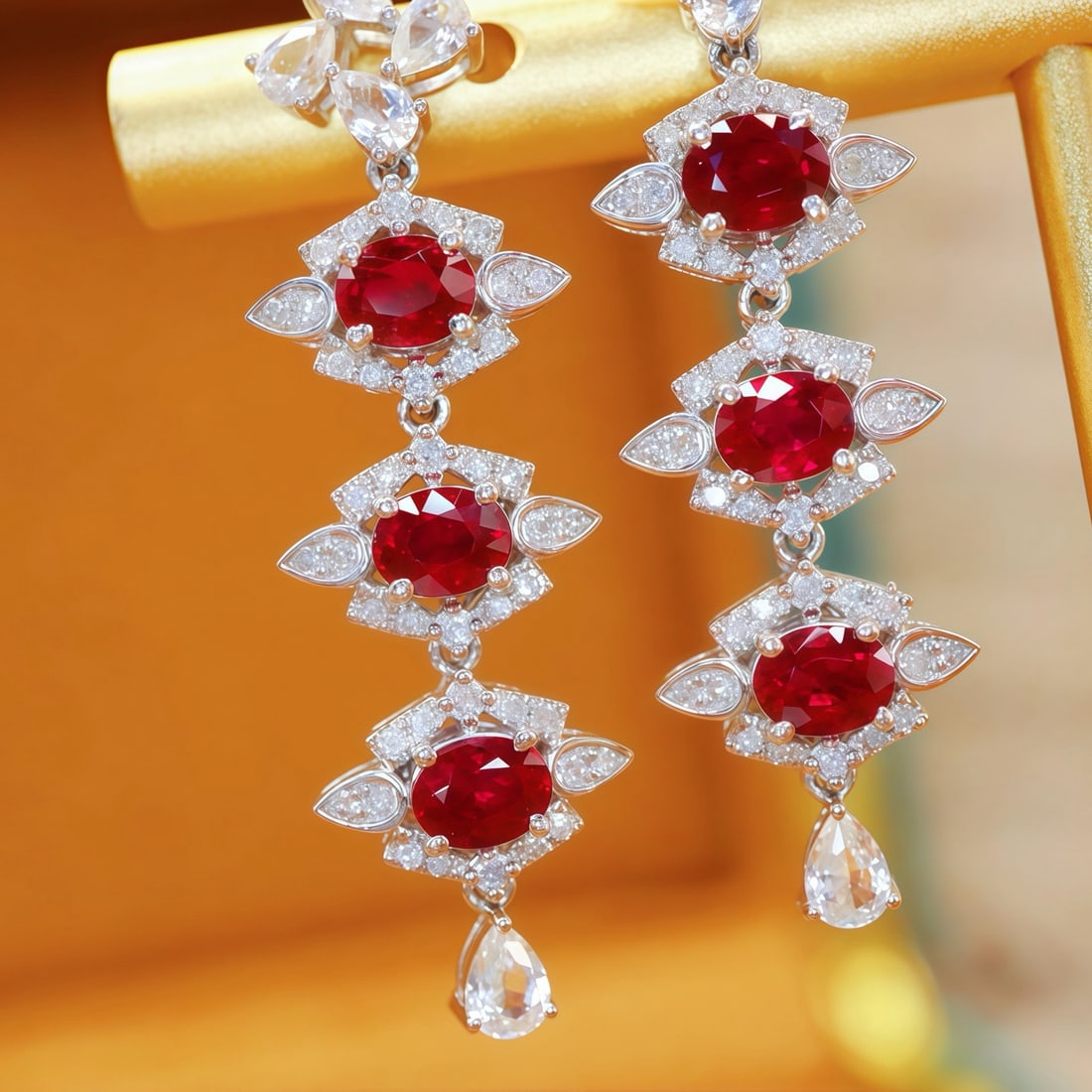14k Gold 2.22 Ctw Natural Ruby & Diamond Earrings - 2