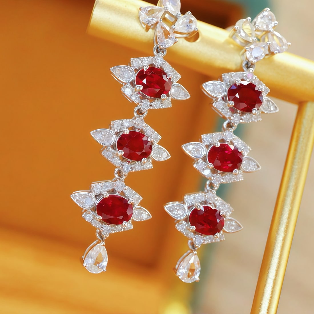 14k Gold 2.22 Ctw Natural Ruby & Diamond Earrings - 3