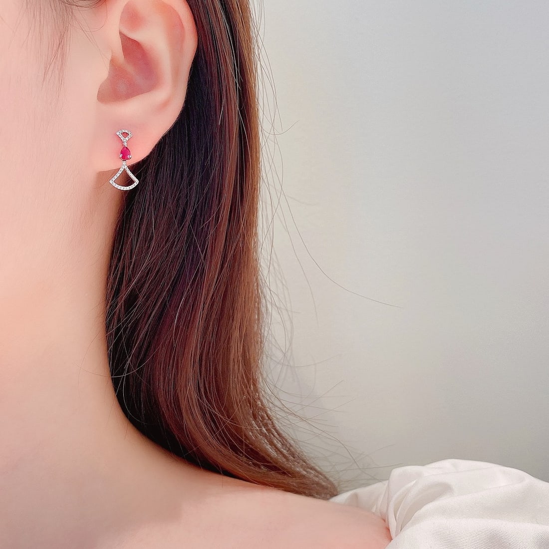 14k Gold 0.55 Ctw Natural Ruby & Diamond Earrings - 2