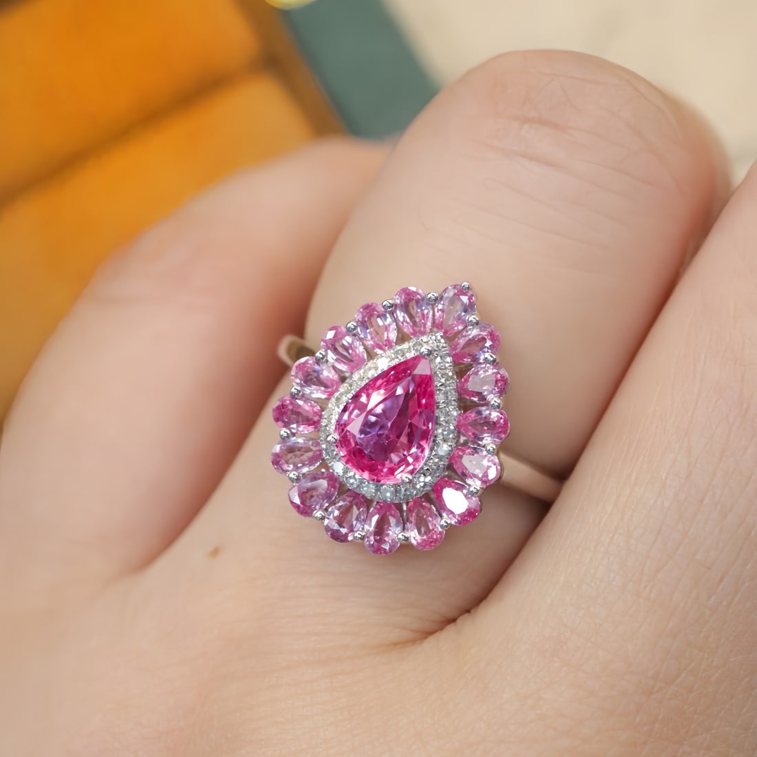 14k Gold 1.91 Ctw Natural Padparadscha Sapphire & Diamond Ring - 5