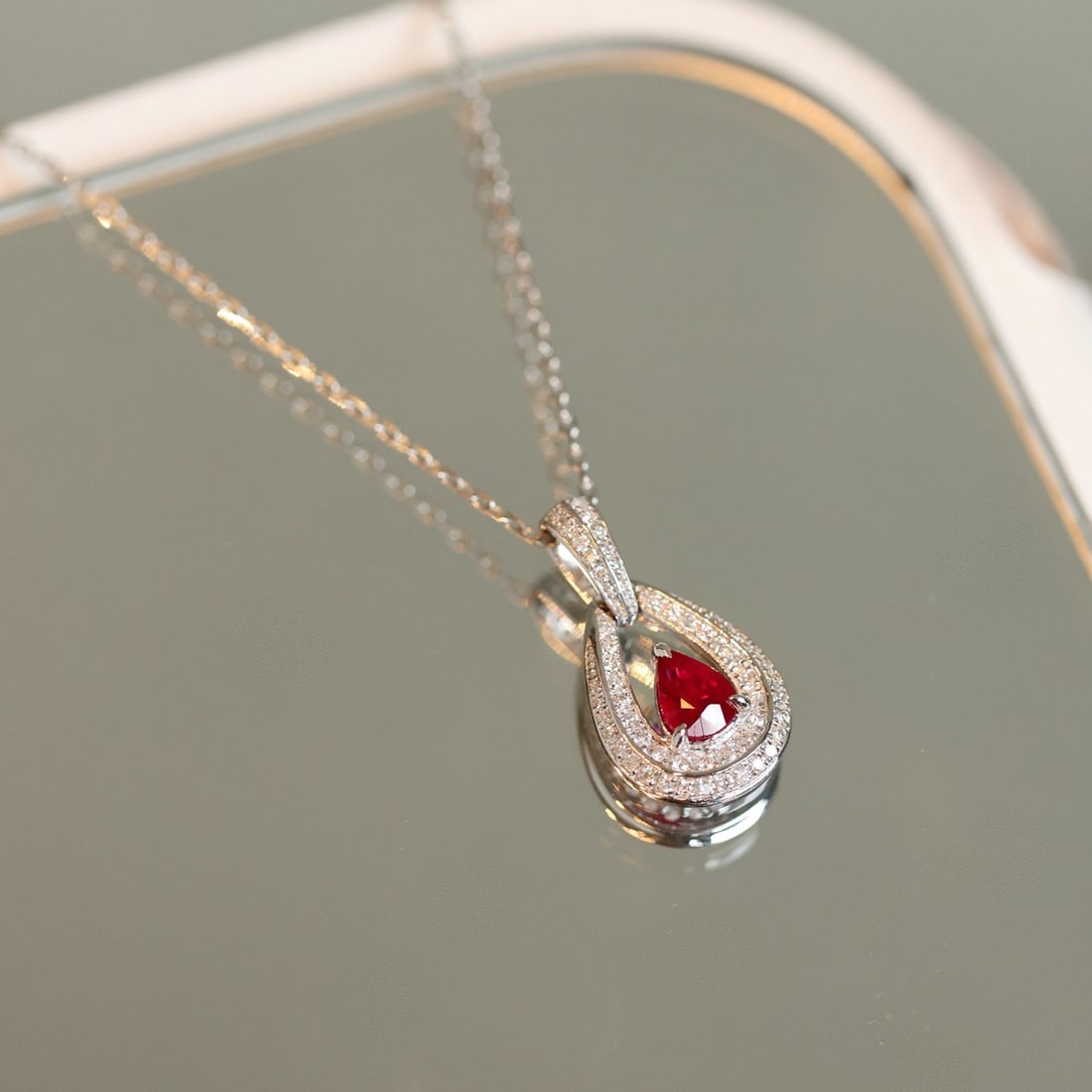 14k Gold 0.53 Ctw Vivid Red Natural Ruby & Diamond Pendant( Without Chain ) - 2