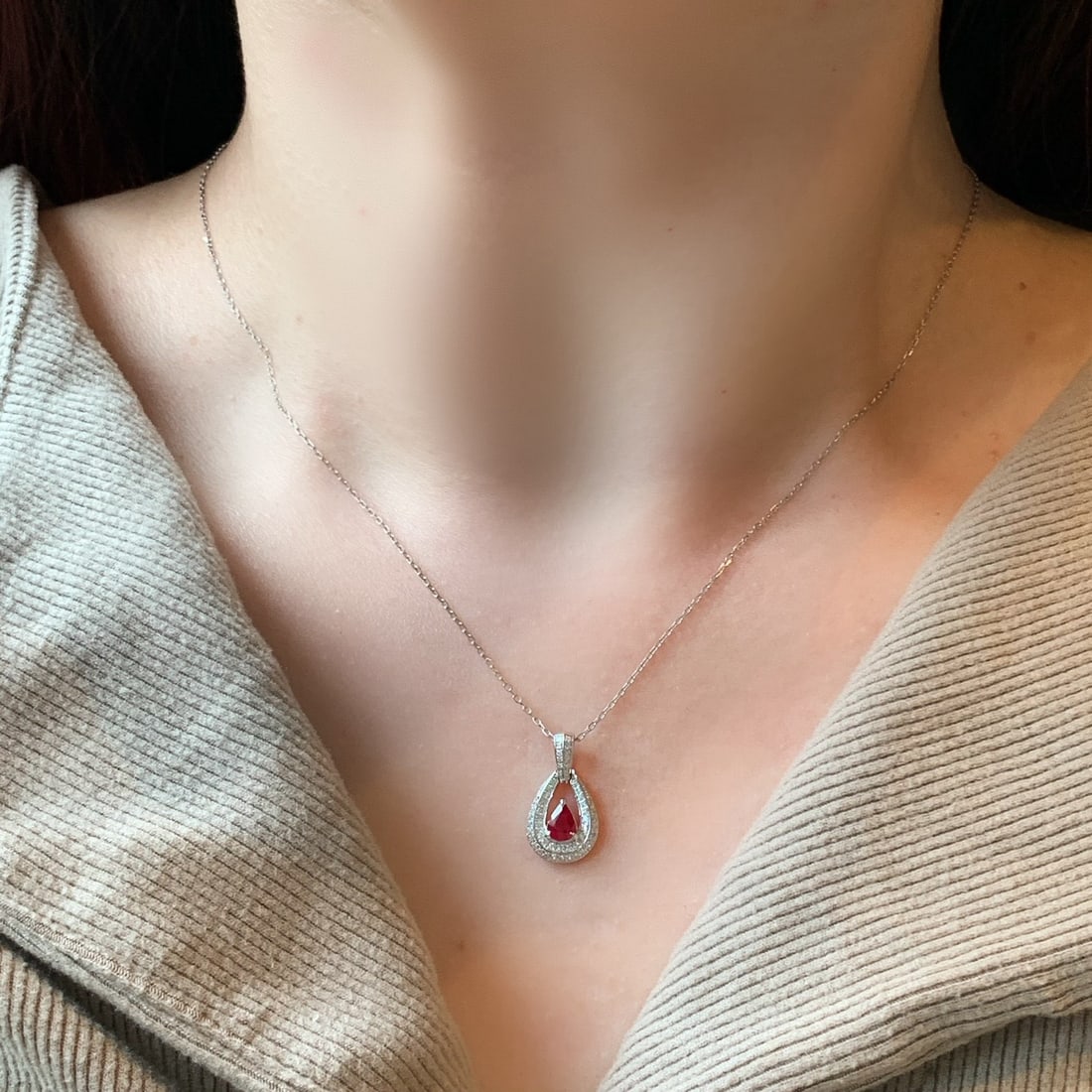14k Gold 0.53 Ctw Vivid Red Natural Ruby & Diamond Pendant( Without Chain ) - 3