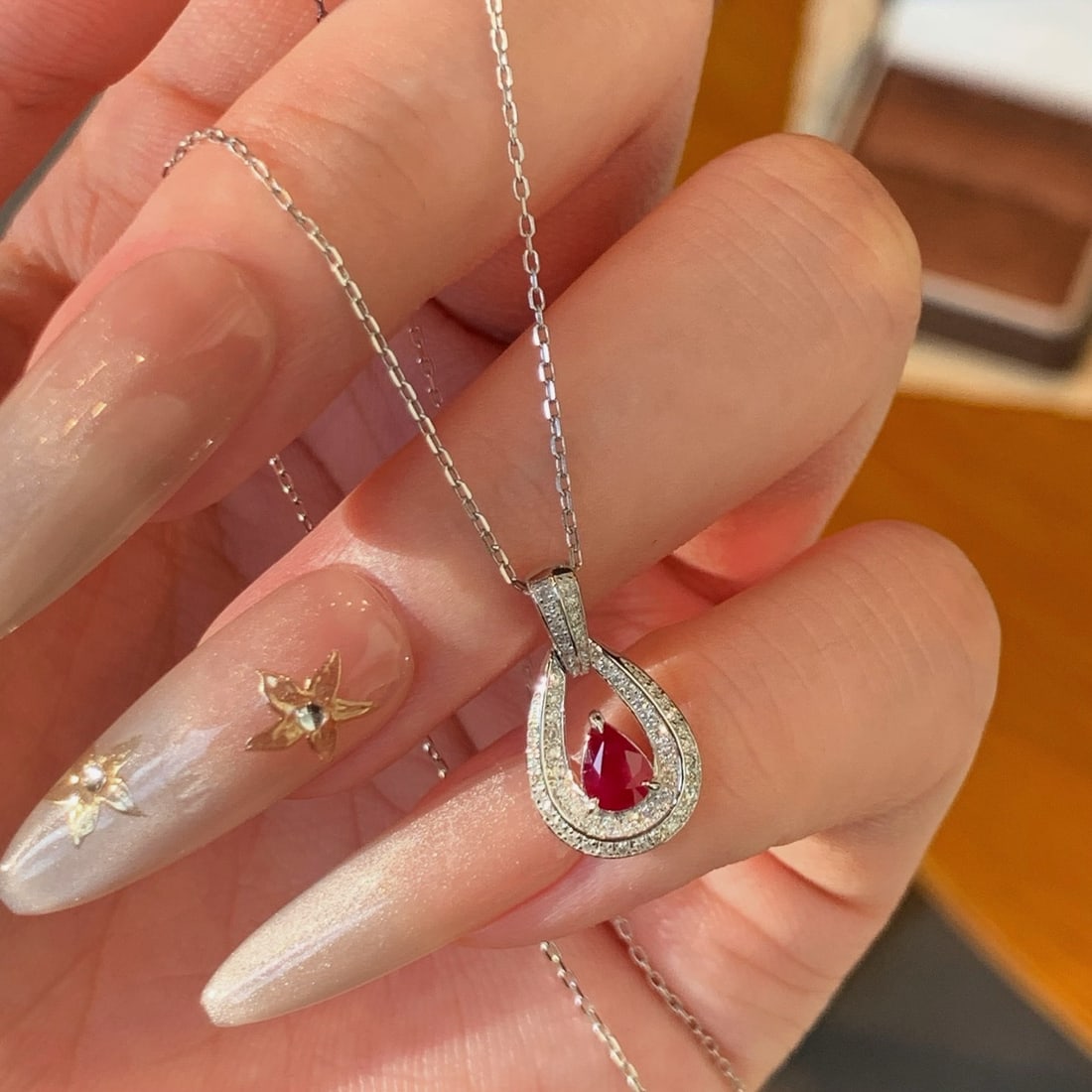 14k Gold 0.53 Ctw Vivid Red Natural Ruby & Diamond Pendant( Without Chain ) - 4