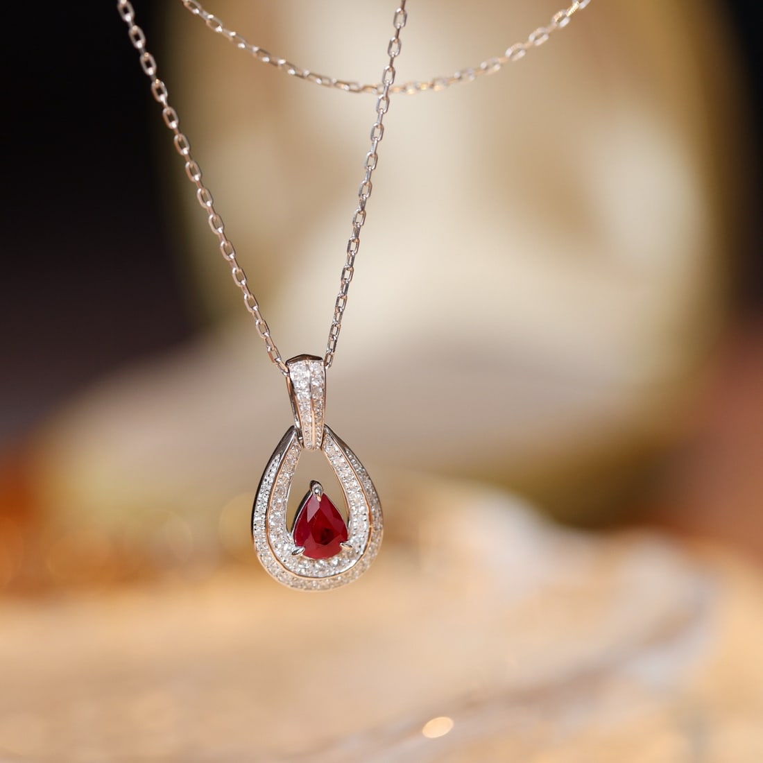 14k Gold 0.53 Ctw Vivid Red Natural Ruby & Diamond Pendant( Without Chain ) - 7