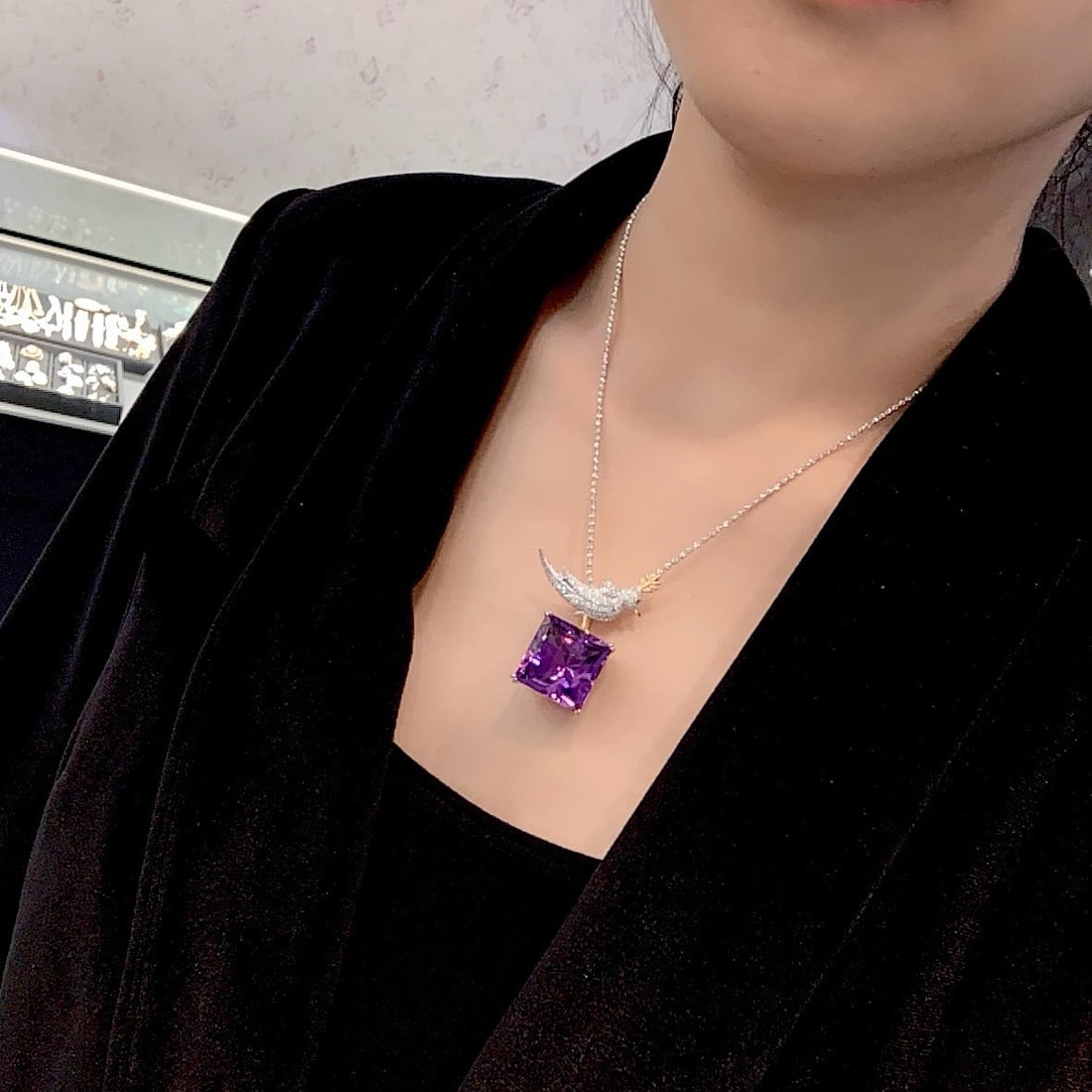 14k Gold 24.68 Ctw Natural Amethyst & Diamond Brooch/pendant( Without Chain ) - 9