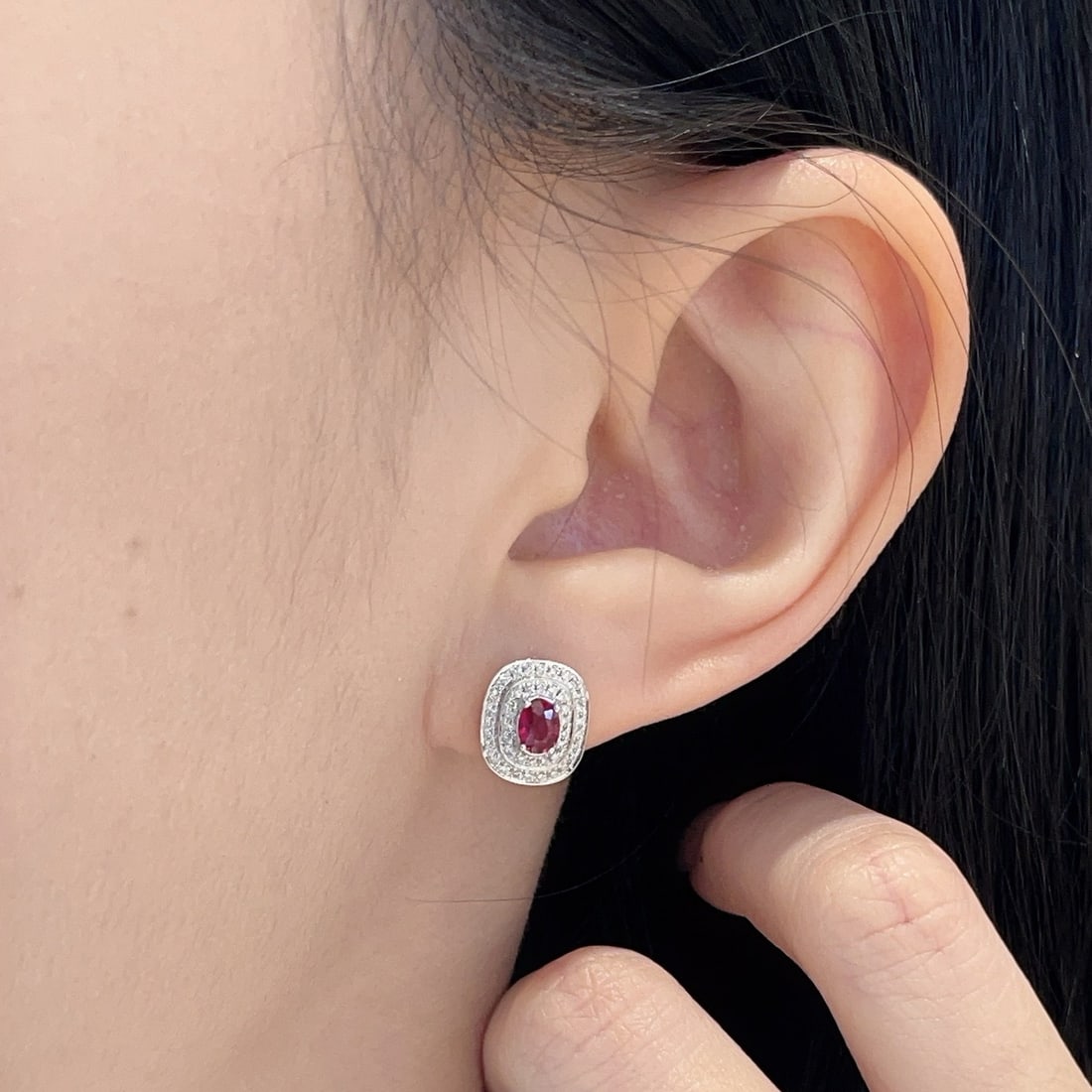 14k Gold 0.59 Ct Natural Ruby & Diamond Earrings - 3