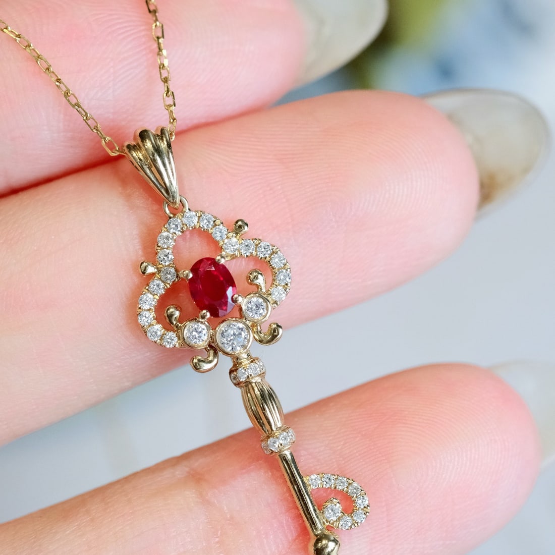 14k Gold 0.43 Ctw Natural Ruby & Diamond Pendant( Without Chain ) - 2