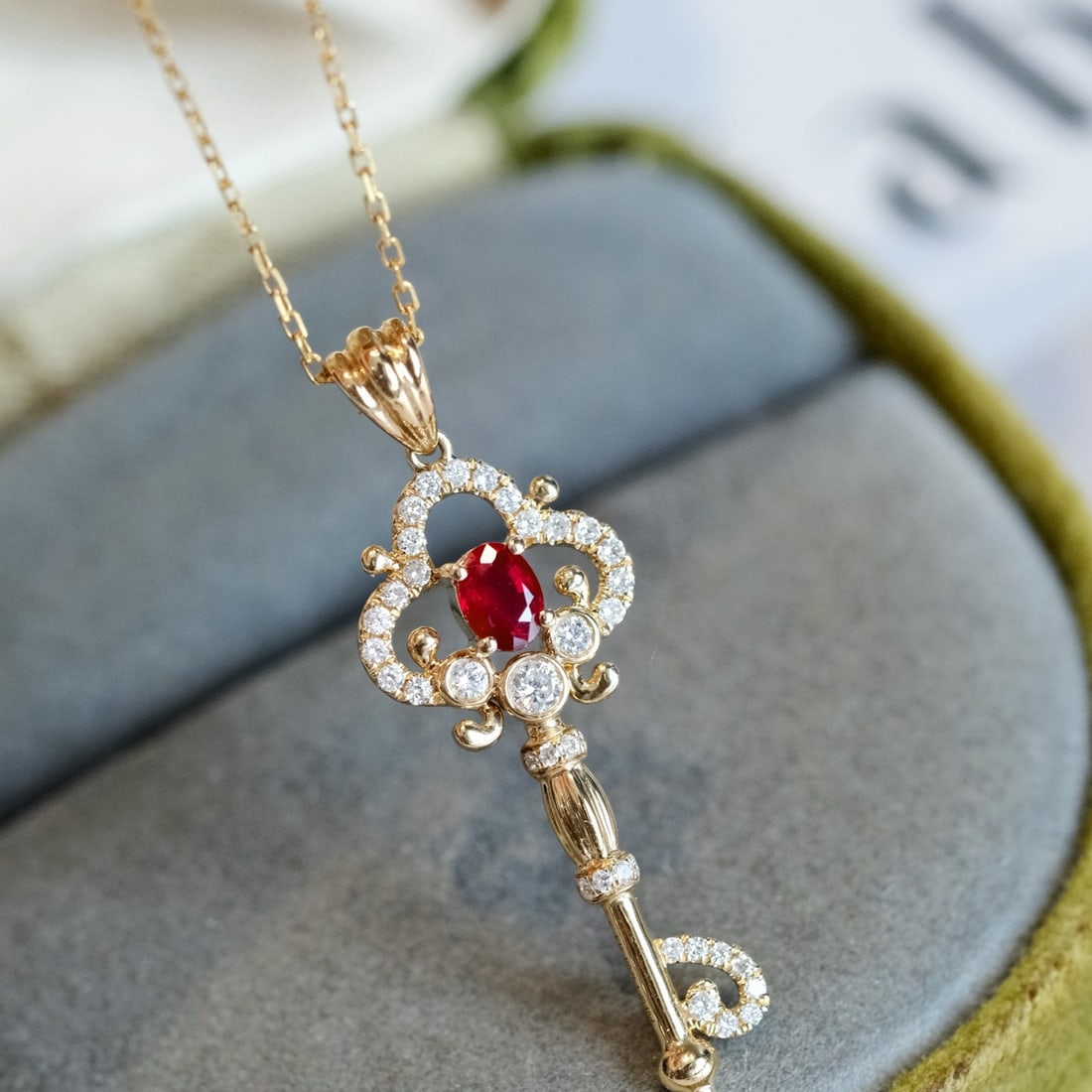 14k Gold 0.43 Ctw Natural Ruby & Diamond Pendant( Without Chain ) - 4