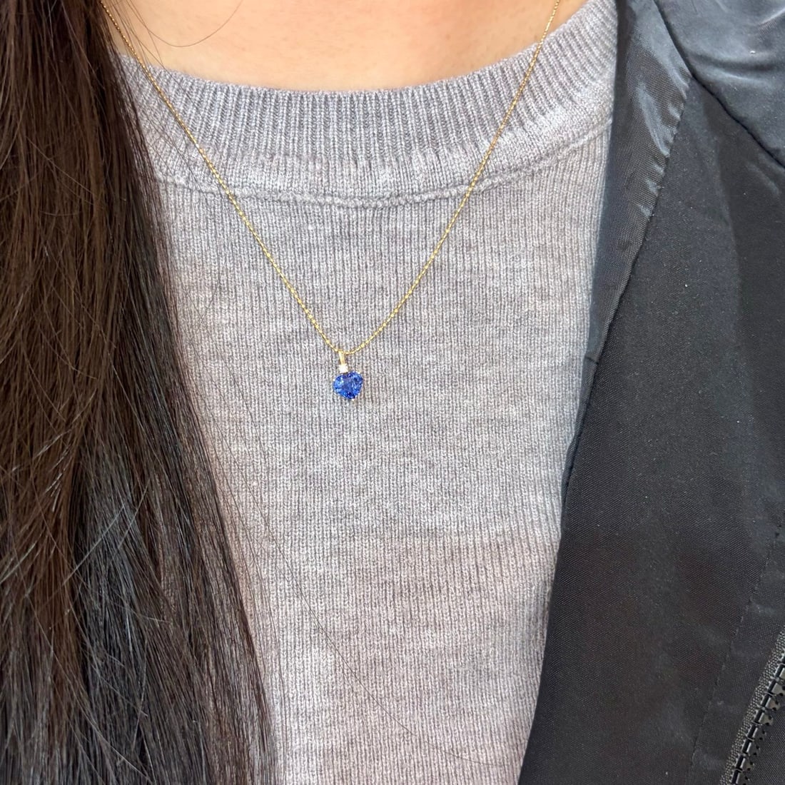 14k Gold 1.34 Ctw Natural Sapphire & Diamond Pendant( Without Chain ) - 2