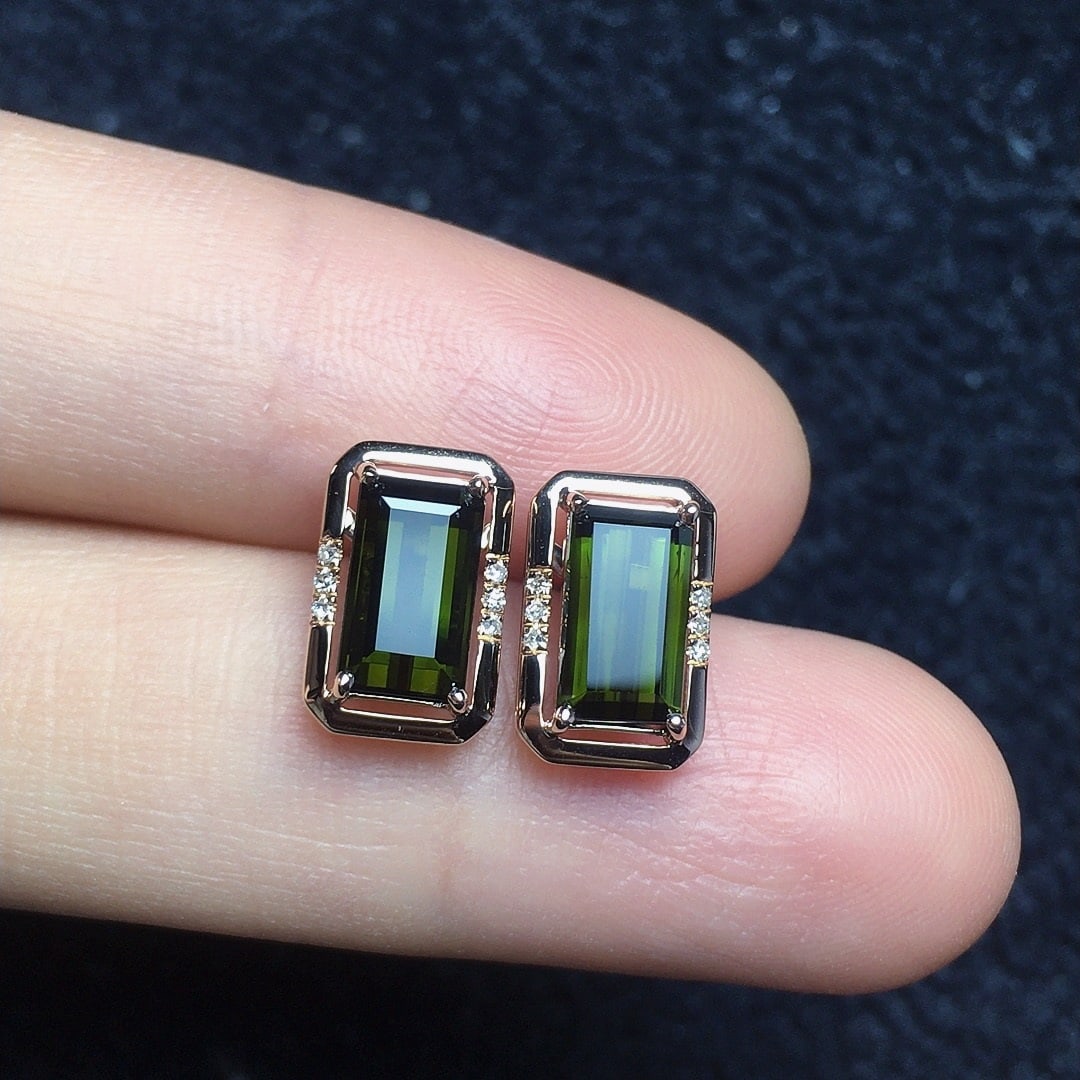 14k Gold 2.48 Ct Natural Tourmaline & Diamond Earrings - 3