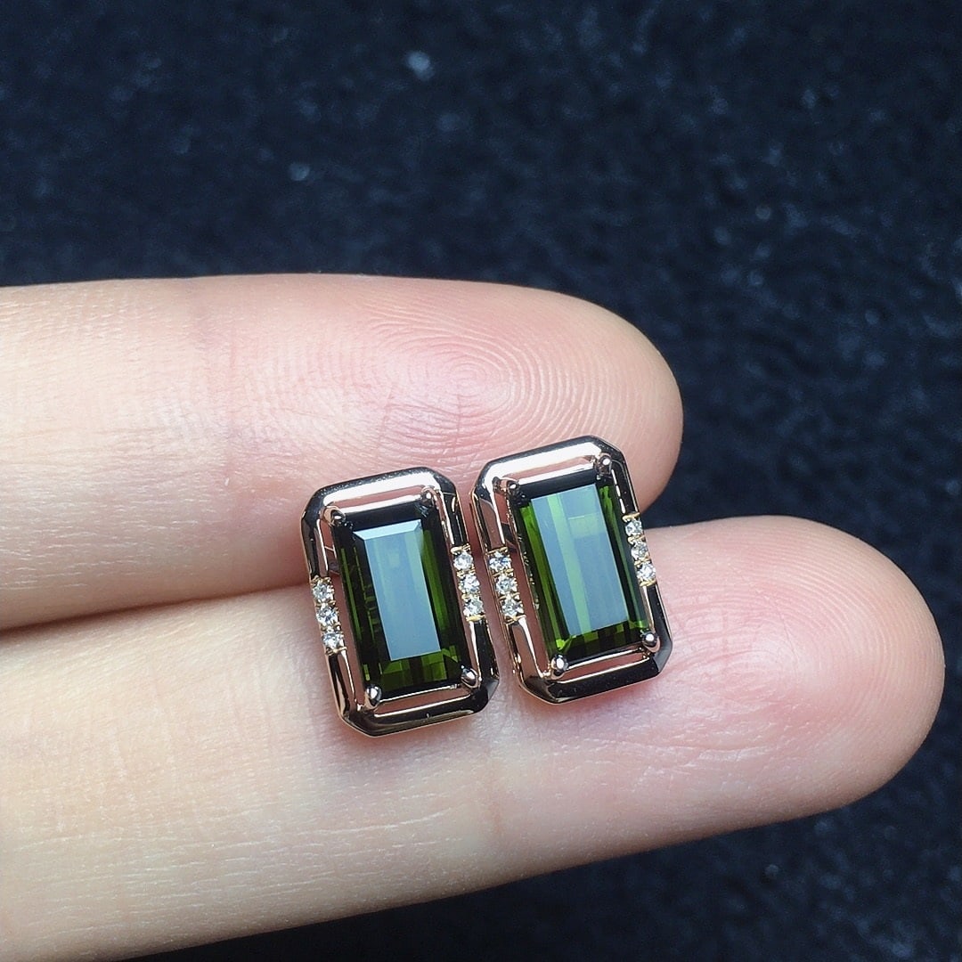 14k Gold 2.48 Ct Natural Tourmaline & Diamond Earrings - 4