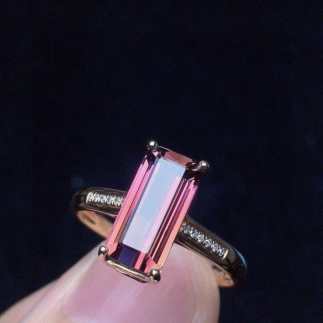 14k Gold 2.45 Ct Natural Tourmaline & Diamond Ring - 4