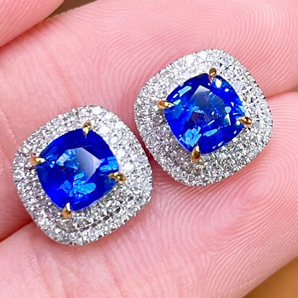 14k Gold 1.26 Ct Natural Sapphire & Diamond Earrings - 2