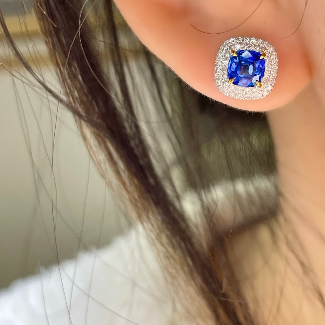 14k Gold 1.26 Ct Natural Sapphire & Diamond Earrings - 5