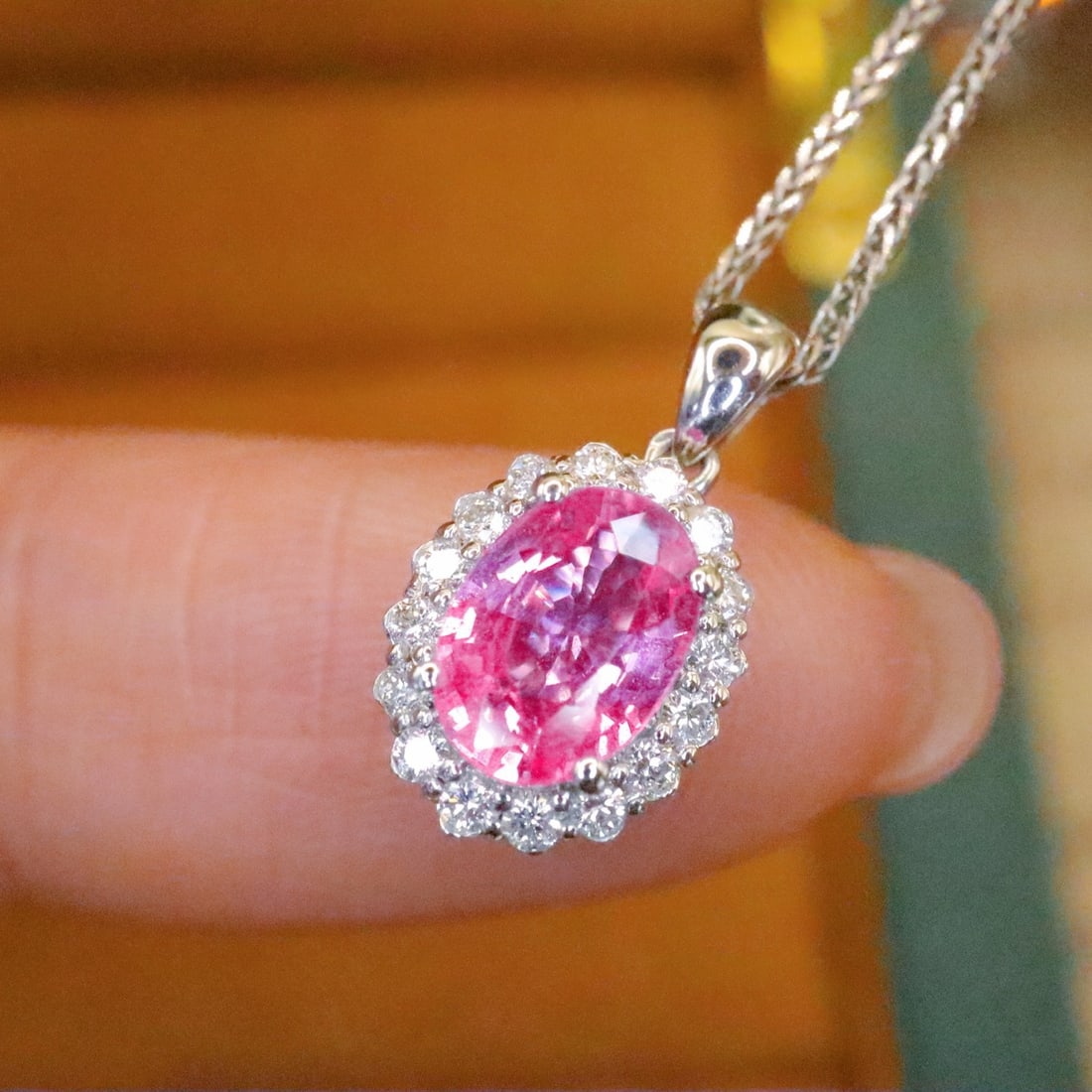 14k Gold 1.06 Ctw Natural Padparadscha Sapphire & Diamond Pendant( Without Chain ) - 2