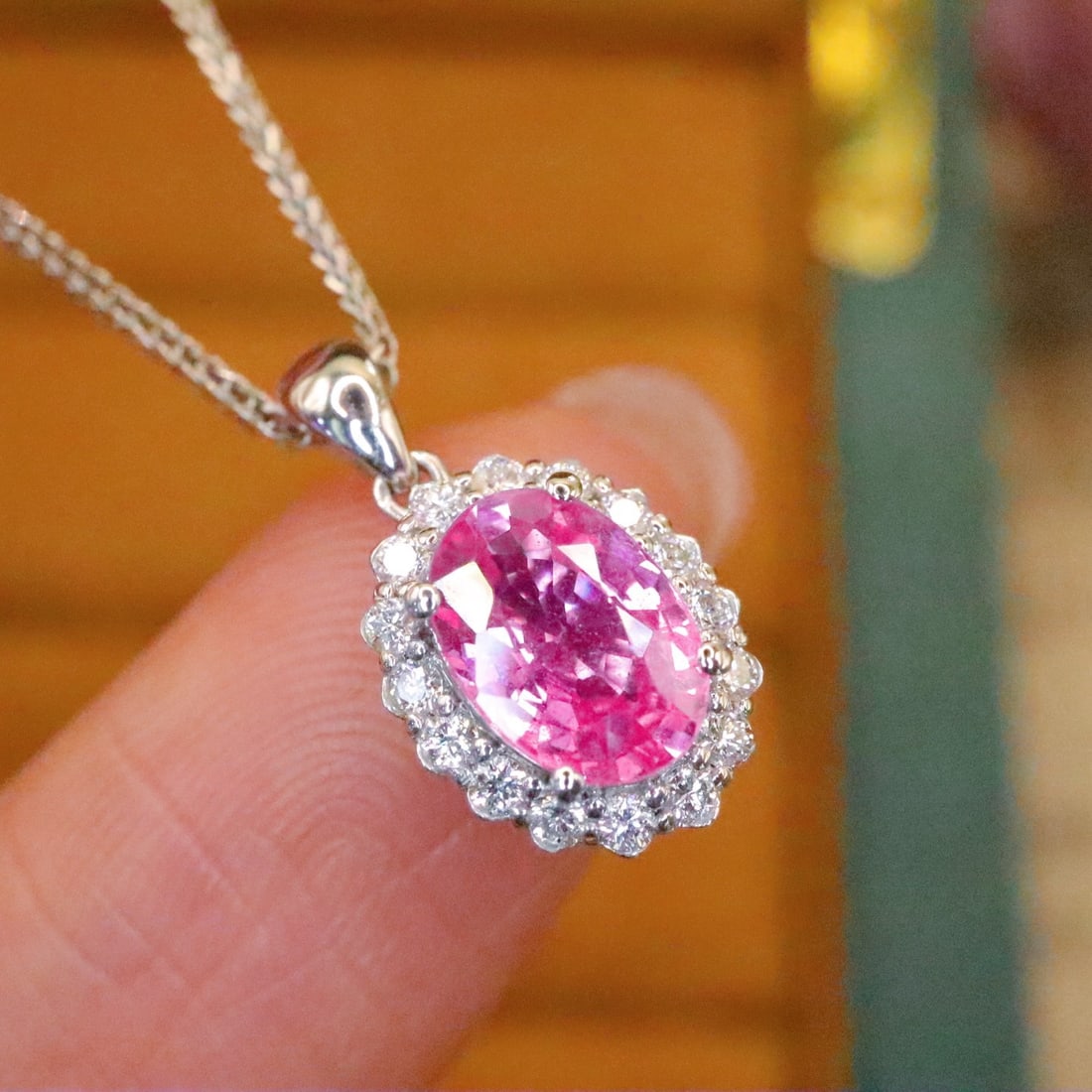 14k Gold 1.06 Ctw Natural Padparadscha Sapphire & Diamond Pendant( Without Chain ) - 3