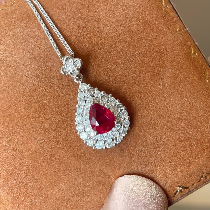 14k Gold 1.01 Ctw Natural Ruby & Diamond Necklace - 2