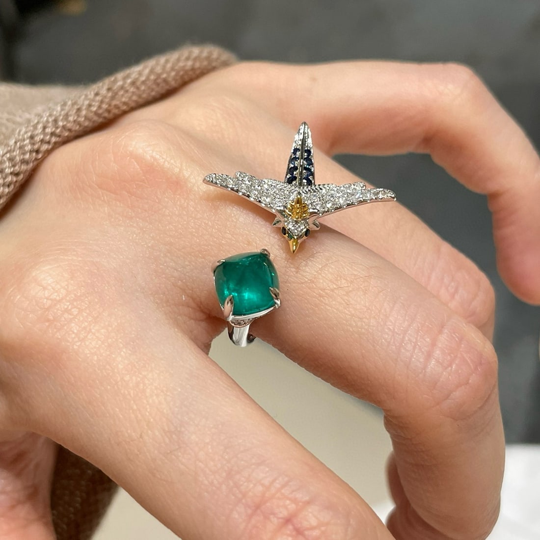 14k Gold 2.17 Ct Natural Emerald & Diamond Ring - 3