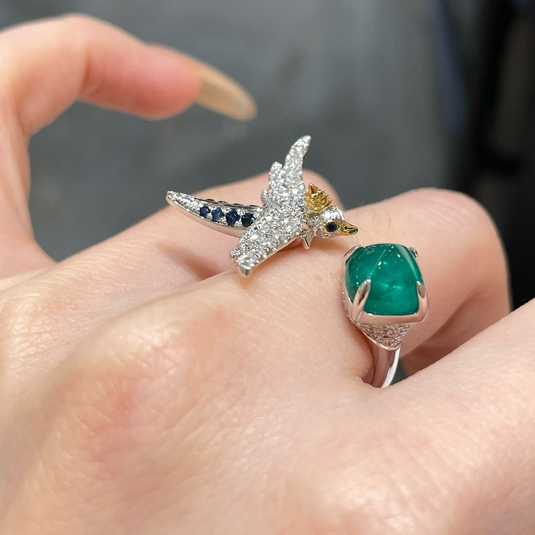 14k Gold 2.17 Ct Natural Emerald & Diamond Ring - 4