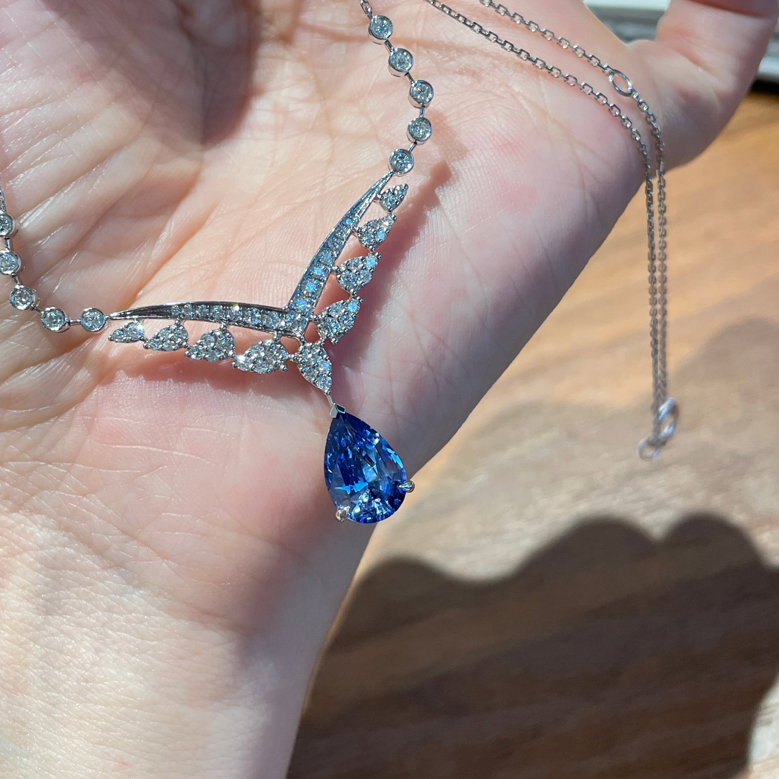 14k Gold 1.55 Ct Natural Sapphire & Diamond Necklace - 2