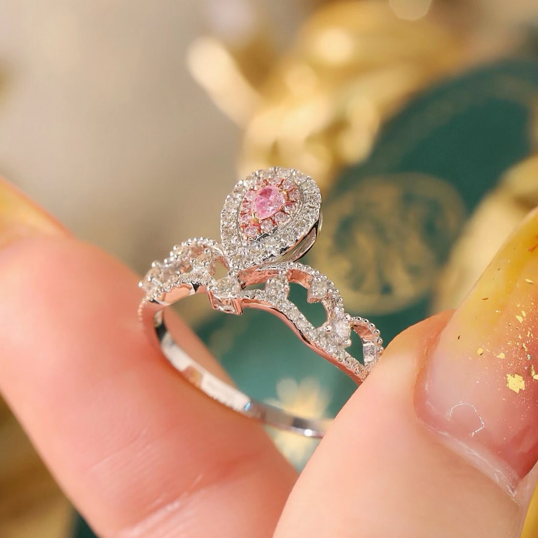 14k Gold 0.49 Ctw Natural Pink Diamond & Diamond Ring - 3