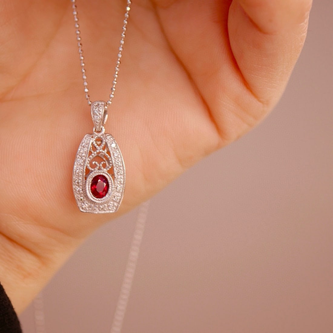 14k Gold 0.43 Ctw Natural Ruby & Diamond Necklace - 2