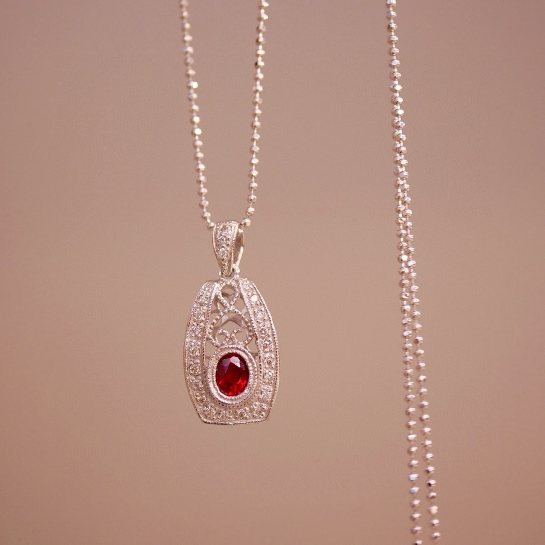 14k Gold 0.43 Ctw Natural Ruby & Diamond Necklace - 3