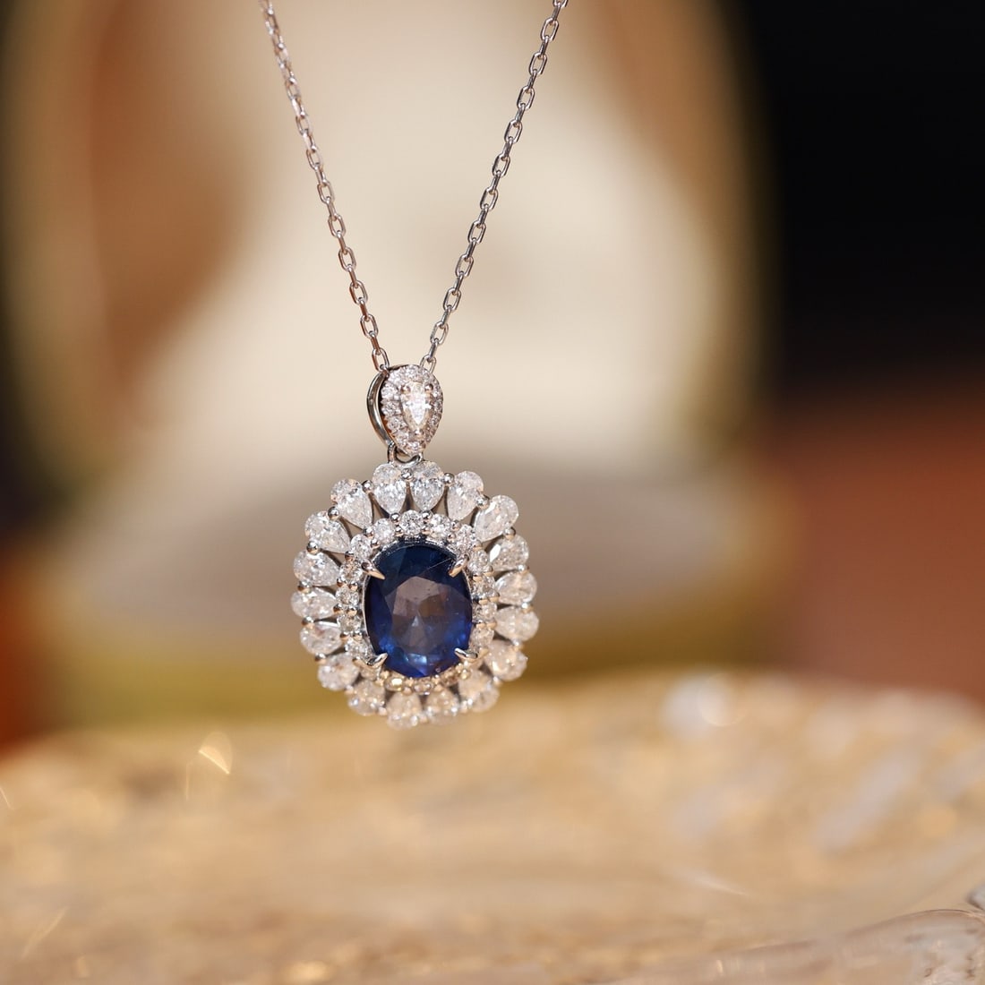 14k Gold 2.93 Ctw Natural Sapphire & Diamond Pendant( Without Chain ) - 2