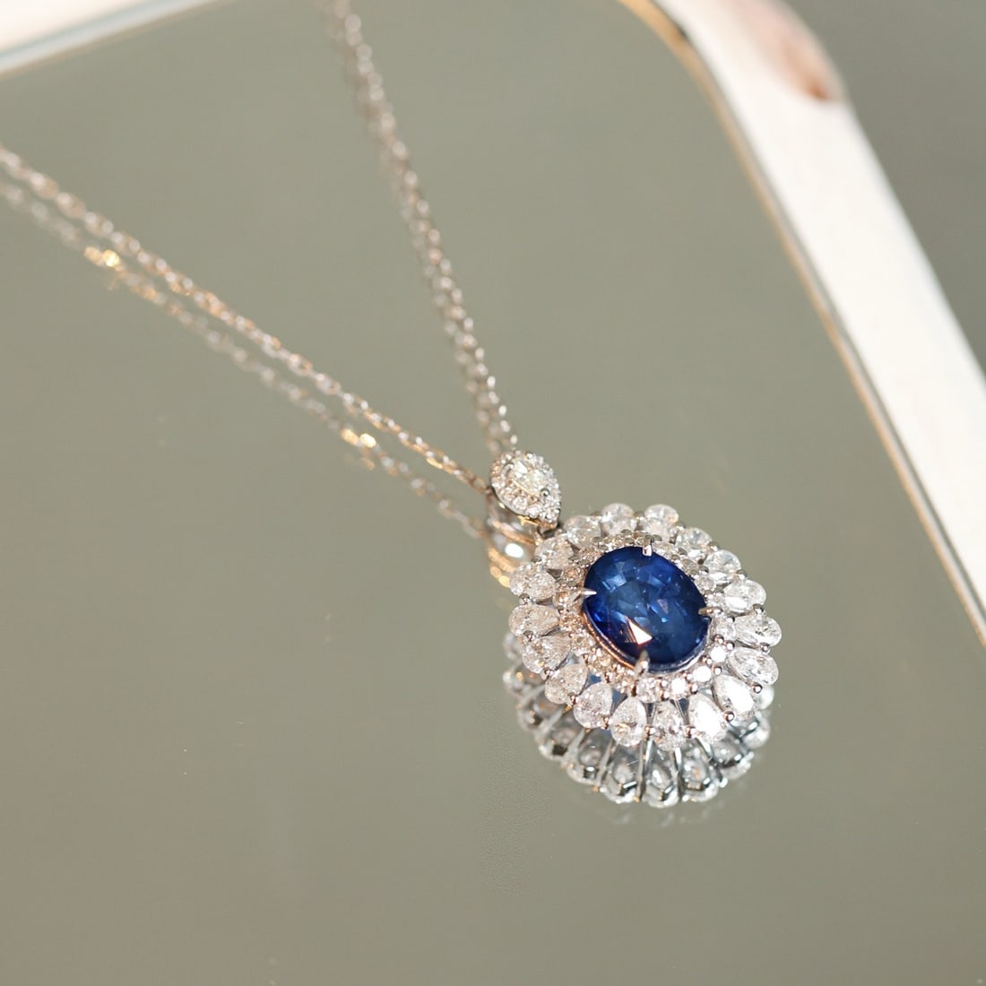 14k Gold 2.93 Ctw Natural Sapphire & Diamond Pendant( Without Chain ) - 4