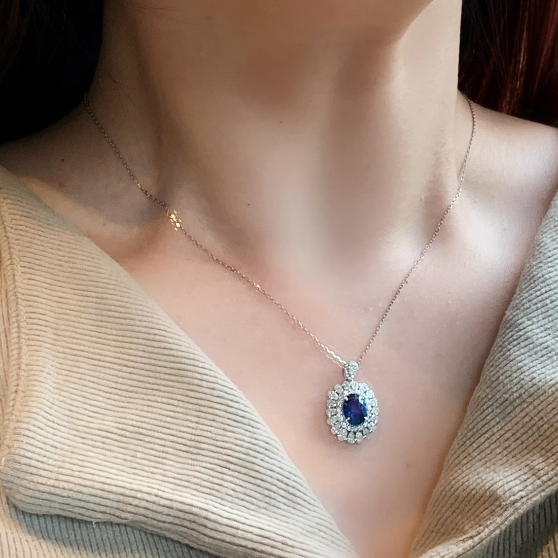 14k Gold 2.93 Ctw Natural Sapphire & Diamond Pendant( Without Chain ) - 5