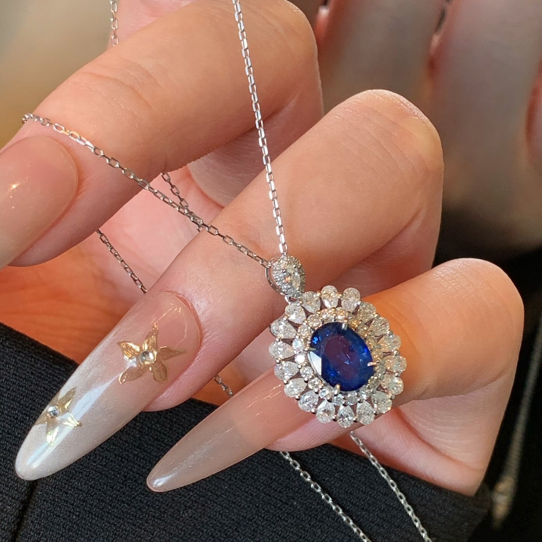 14k Gold 2.93 Ctw Natural Sapphire & Diamond Pendant( Without Chain ) - 6