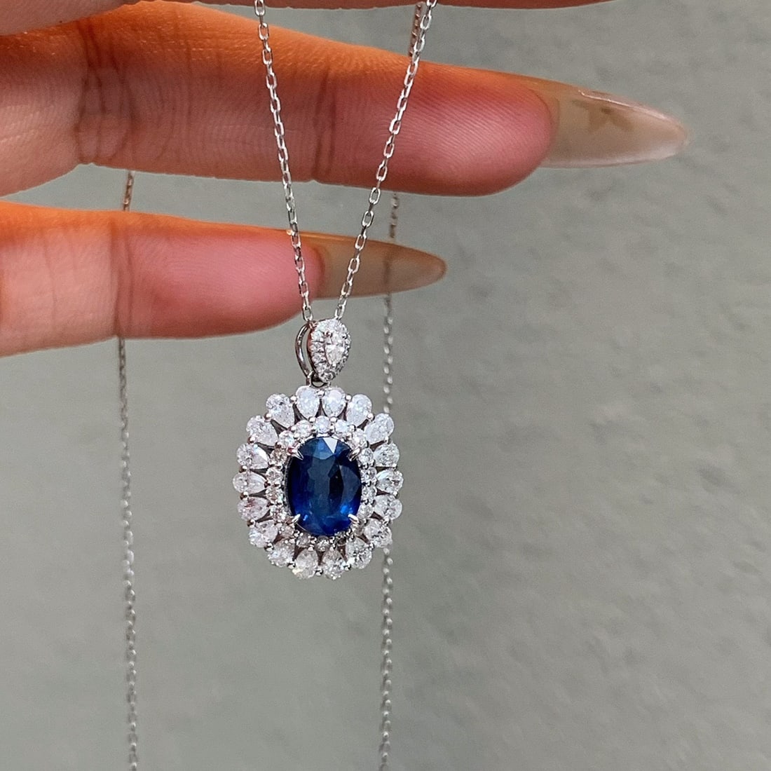 14k Gold 2.93 Ctw Natural Sapphire & Diamond Pendant( Without Chain ) - 7