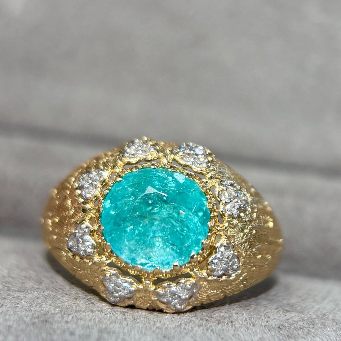 14k Gold 2.15 Ct Natural Paraiba Tourmaline & Diamond Ring - 2