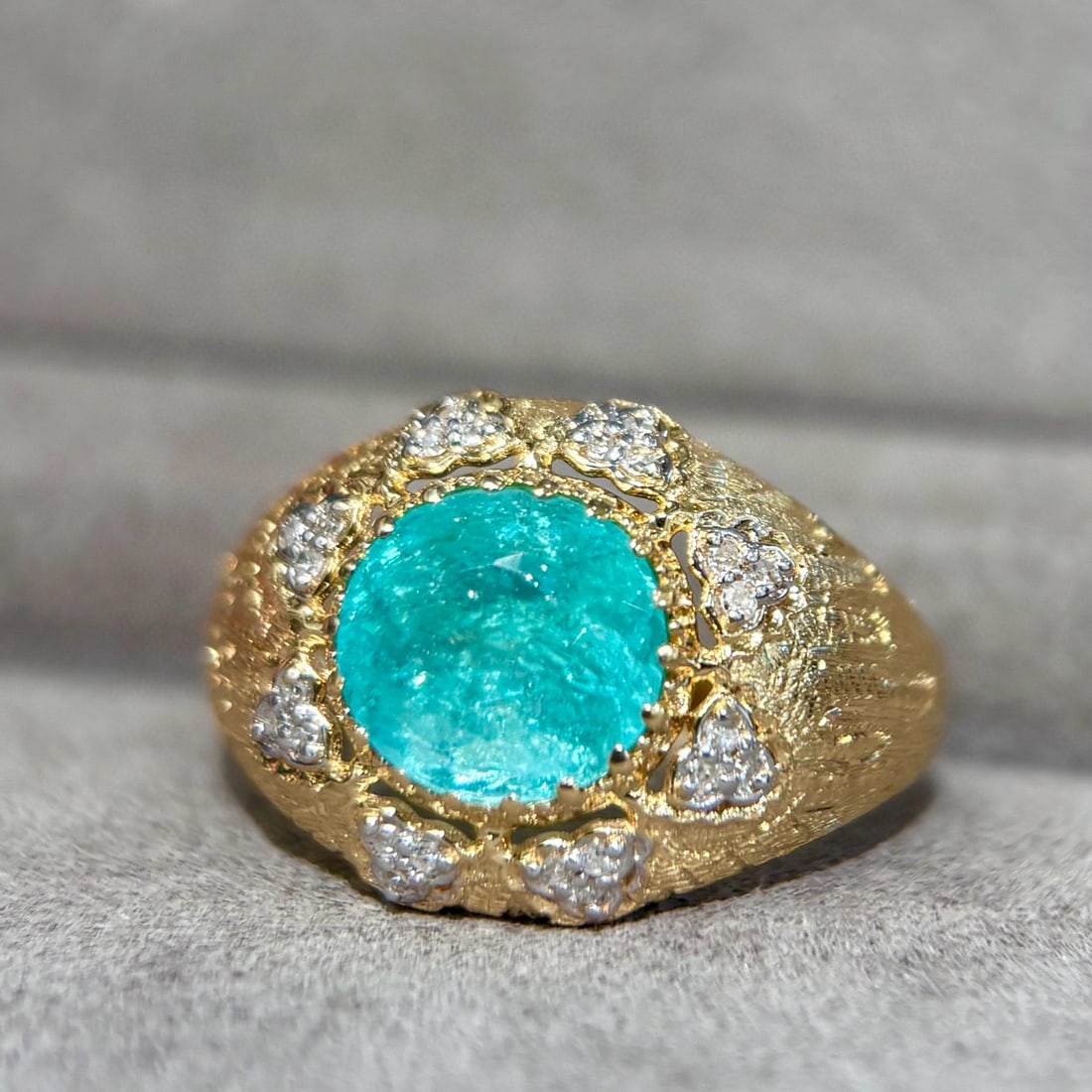 14k Gold 2.15 Ct Natural Paraiba Tourmaline & Diamond Ring - 3