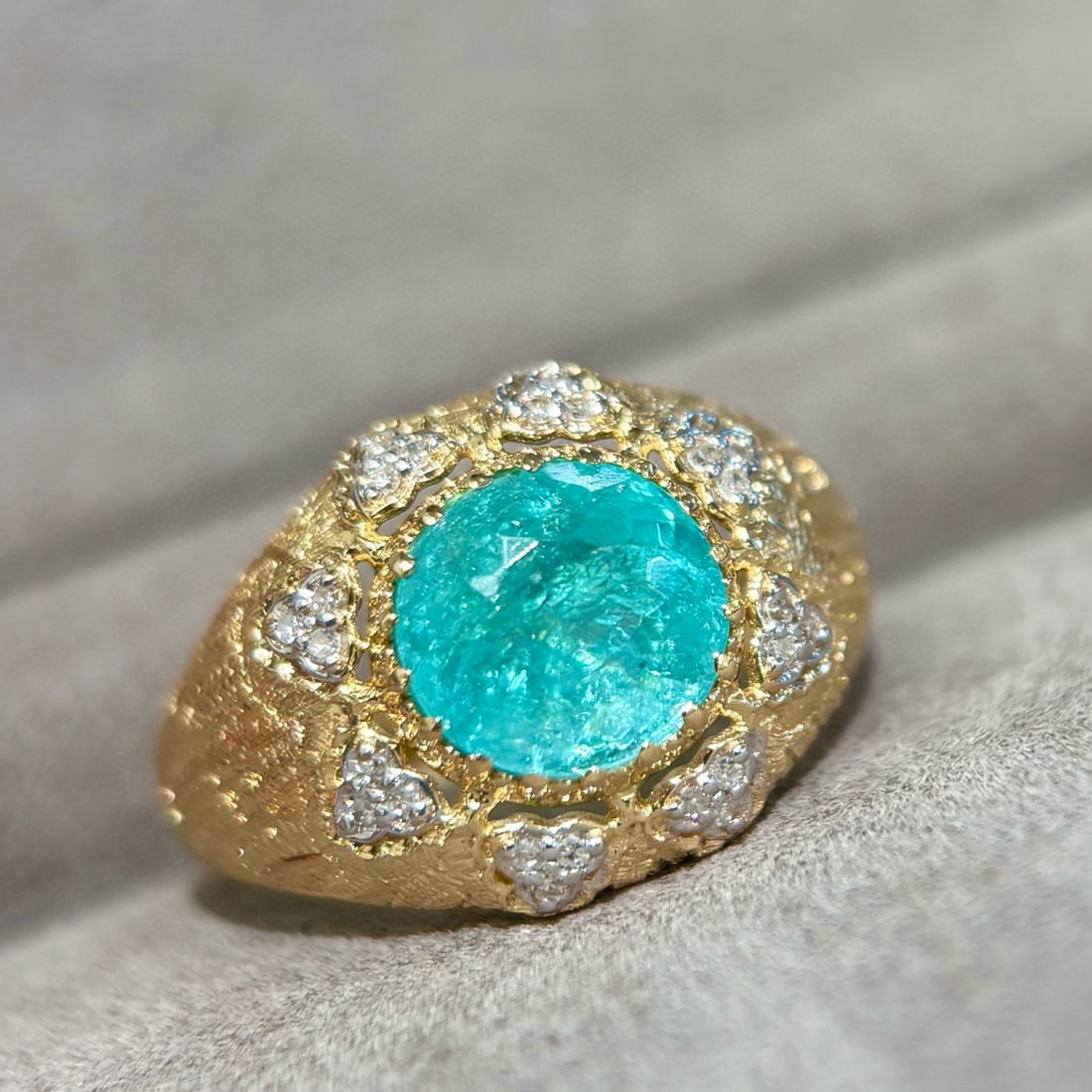14k Gold 2.15 Ct Natural Paraiba Tourmaline & Diamond Ring - 5