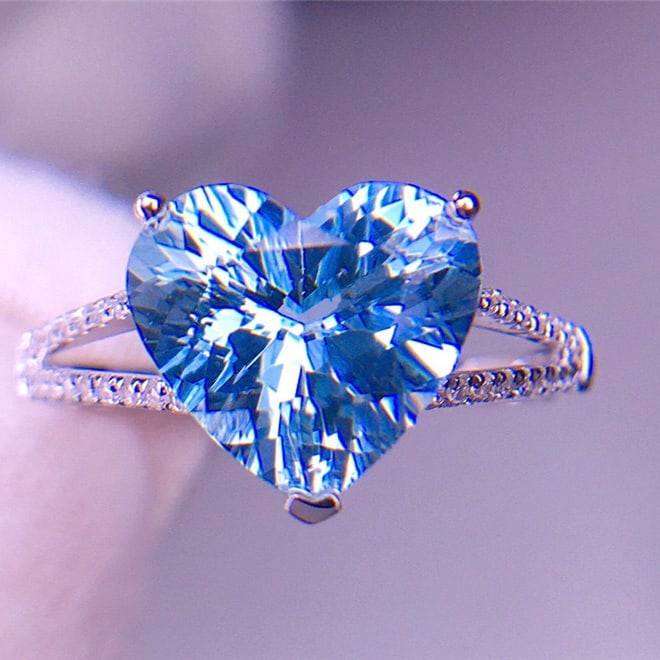 14k Gold 3.05 Ct Natural Aquamarine & Diamond Ring - 5