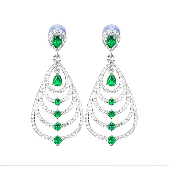 14k Gold 1.56 Ctw Natural Emerald & Diamond Earrings - 4