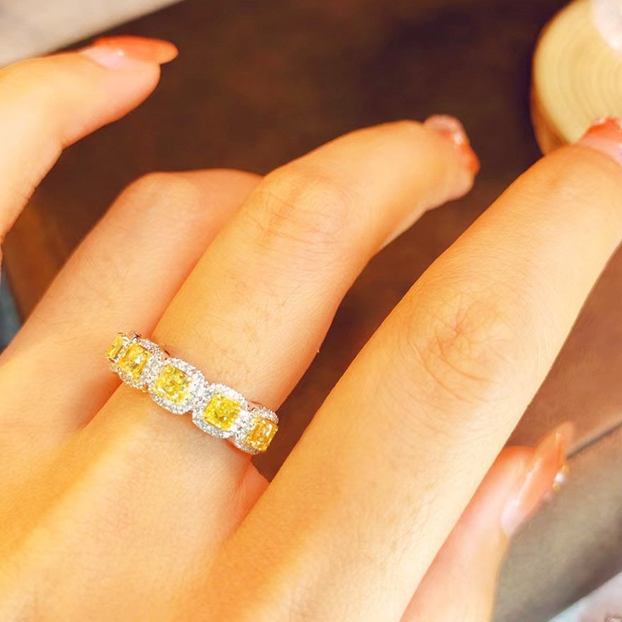14k Gold 1.20 Ctw Natural Yellow Diamond & Diamond Ring - 5