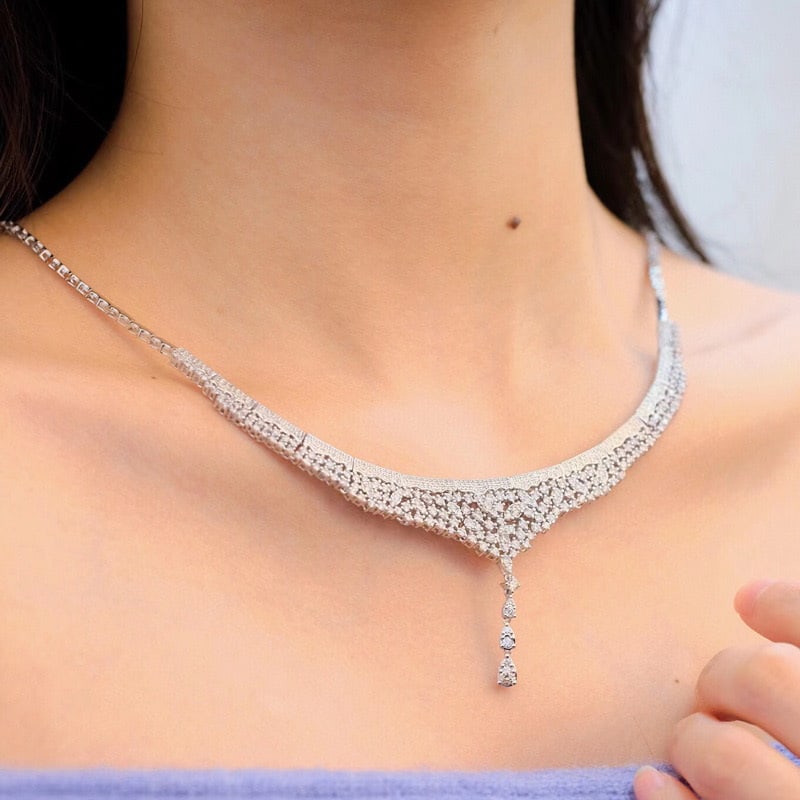 14k Gold 5.7 Ct Natural H Diamond Necklace - 5