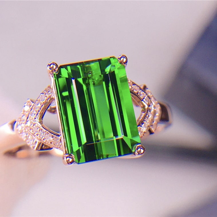 14k Gold 3.65 Ct Natural Tourmaline & Diamond Ring - 5
