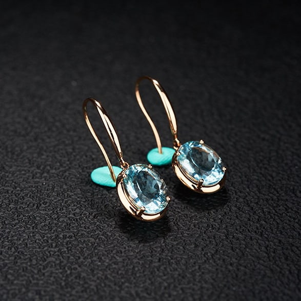 14k Gold 3.76 Ct Natural Aquamarine Earrings - 4