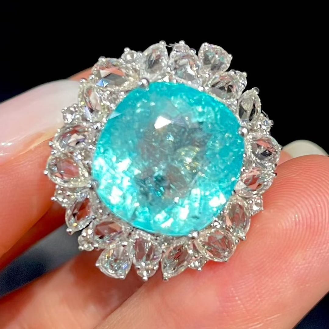 14k Gold 9.68 Ct Natural Paraiba Tourmaline & Sapphire Ring - 3