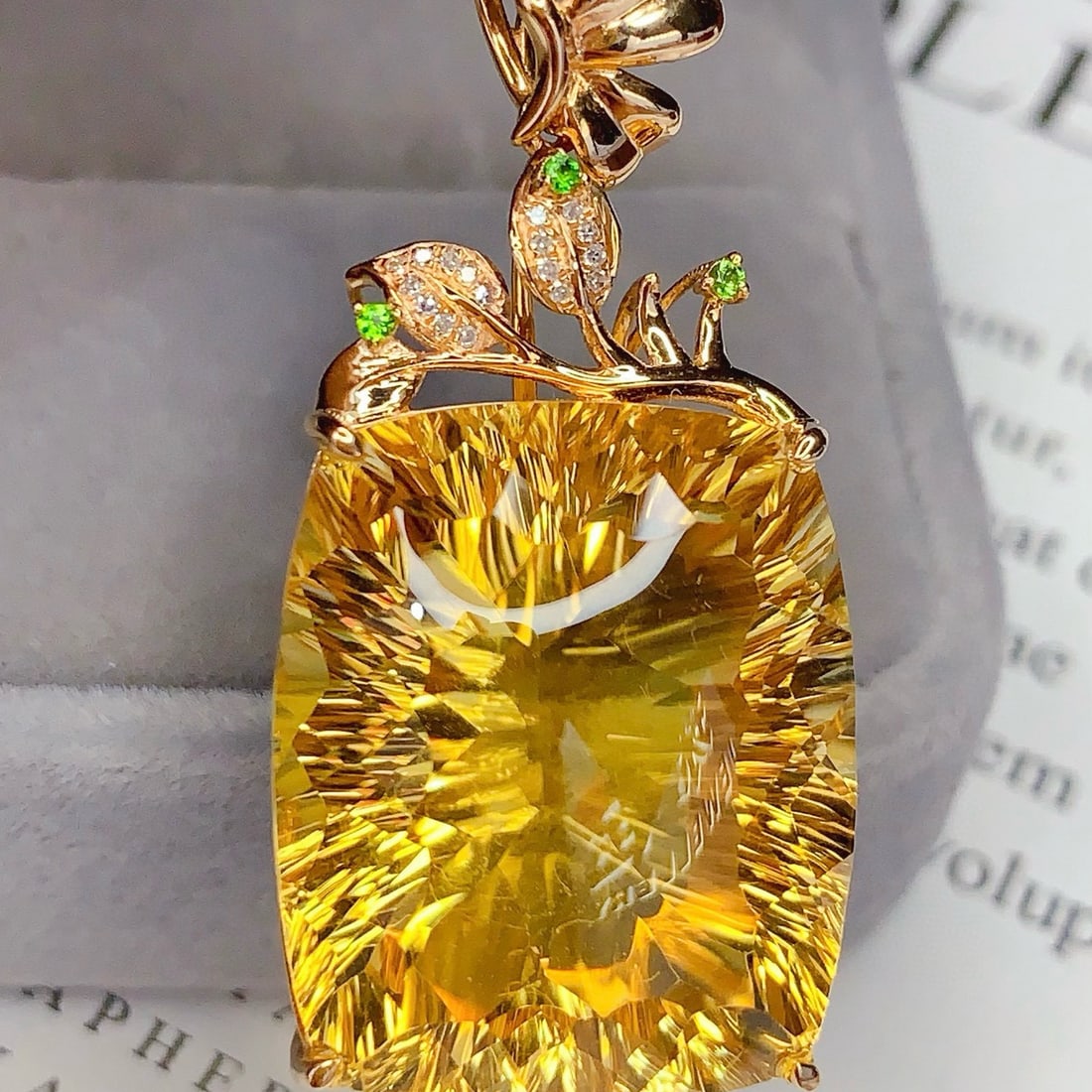 14k Gold 39.10 Ct Natural Citrine & Diamond Pendant( Without Chain ) - 3
