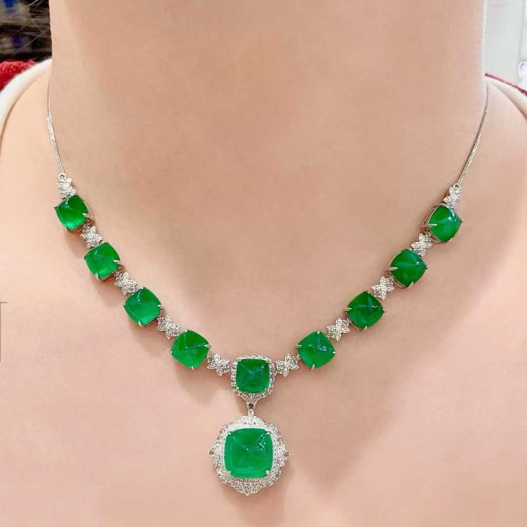 14k Gold 27.5 Ctw Natural Emerald & Diamond Necklace - 7